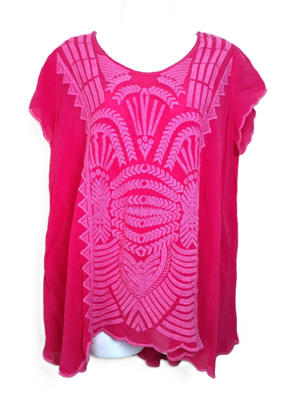 Johnny Was Boho Embroidered Tunic Top Oversized Flowy Coquette